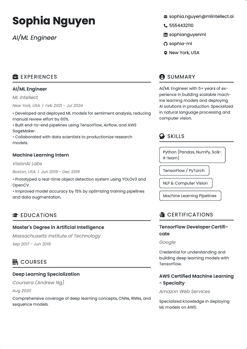 QuickCV - Resume Template Sophia Nguyen - AI/ML Engineer