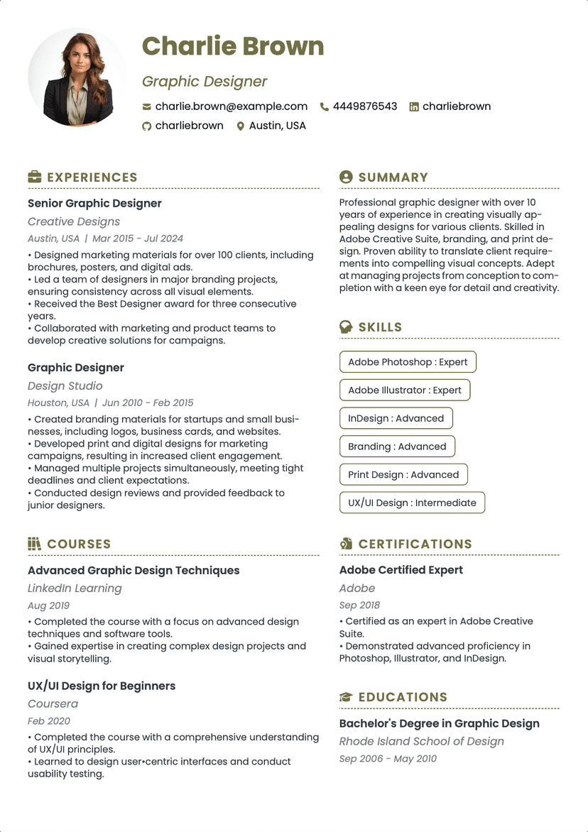 QuickCV - Resume Template Charlie Brown - Graphic Designer