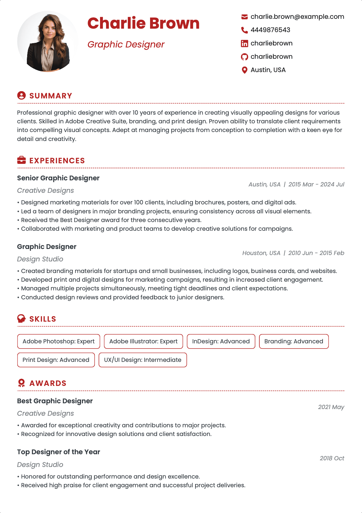QuickCV Resume Example: Graphic Designer