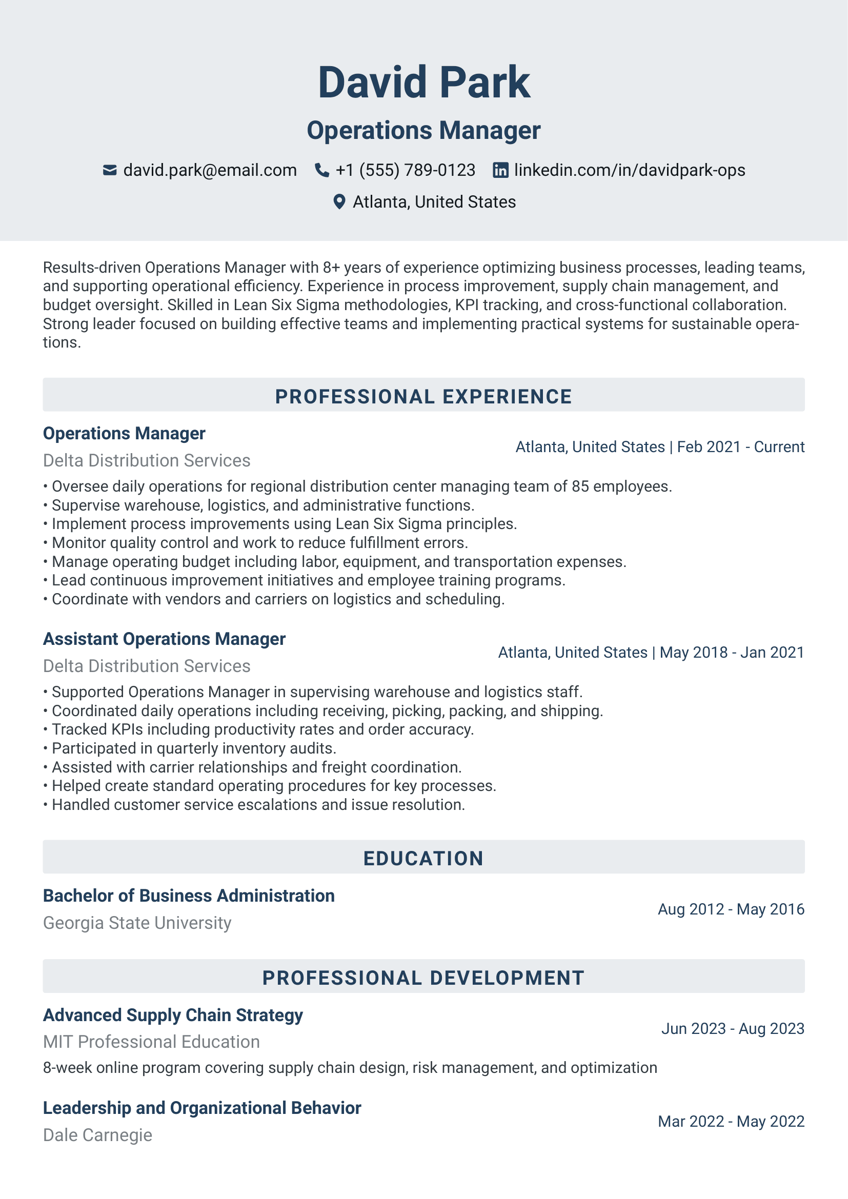 Operations Manager Resume Example | ATS-Friendly Template | QuickCV ...