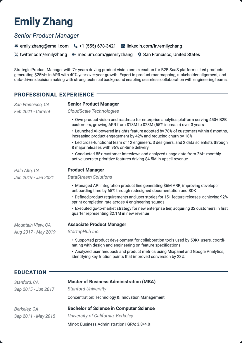 QuickCV - Resume Example: Senior Product Manager