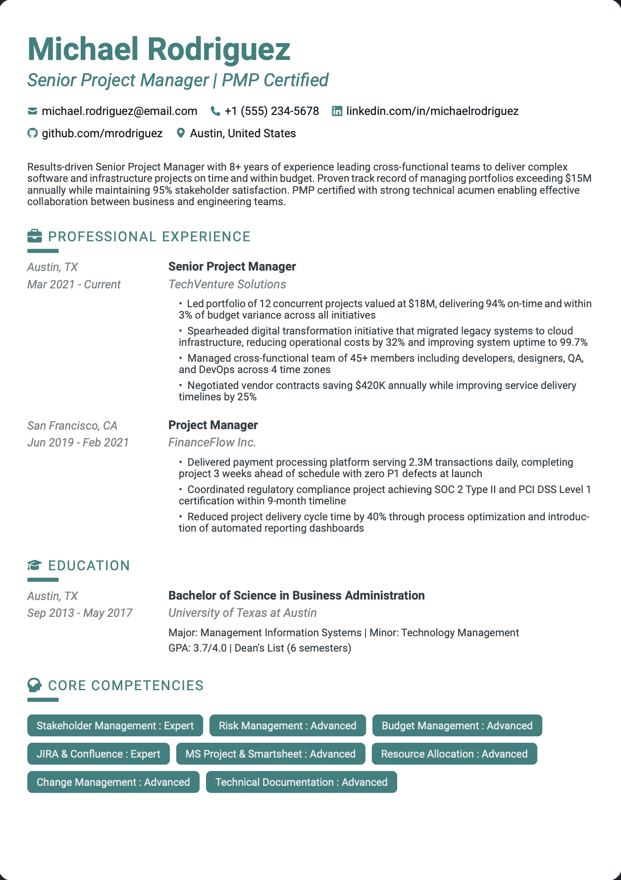 Click to edit Senior Project Manager resume template ATS-optimized Senior Project Manager resume template featuring senior project manager, project manager, technical project manager skills with professional formatting and measurable achievements